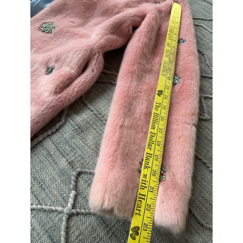 ZARA COLLECTION - Pink Bejeweled Faux Fur Coat blue beads party - Picture 8 of 16